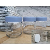 3 Klare Gewürzgläser/Vorratsgläser Mit Schraubdeckel Aus Kunststoff Vorratsdosen Glas Deckel in Blau Oder Weiß von Gernewieder