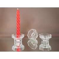 3 Stück Kerzenhalter/8Eckig Achteckige Kerzenständer Aus Glas 1990Er von Gernewieder