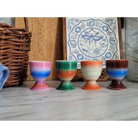 4 Alte Eierbecher Mit Spritzdekor/Vintage 1920Er von Gernewieder
