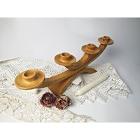 4 Flammiger Kerzenständer Aus Hartholz/Von Hand Geschnitzt Art Déco Kerzenhalter 44 cm 17.3 " von Gernewieder