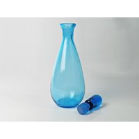 Blaue Glaskaraffe Wasserflasche/Dekanter Likörflasche Glaskunst Blaues Glas Kristall 29cm | 11.4" Hoch von Gernewieder