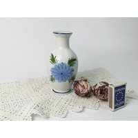Handbemalte Kleine Vase/Keramik 1980Er Kobaltblaues Muster Blumenmuster von Gernewieder
