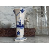 Kleine Delft Vase - Keramikvasen Windmühle Blau Weiß von Gernewieder