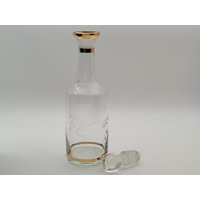 Kleine Vintage Flasche/Likörflasche Karaffe + Deckel Kristall Mit Goldrand Kristallflasche, Glasflasche Stöpsel Made in Bulgaria von Gernewieder