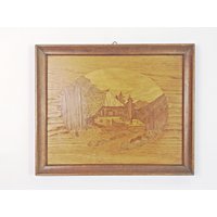 Ländliches Intarsienbild/Wandbild Aus Holz Holzschnitt 50Er Wald Hütte Haus Landschaft 30cm X 24, 5cm von Gernewieder