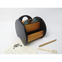 Retro Briefhalter/Briefständer Mid Century /Papierhalter Schreibtisch Danish Design Holz von Gernewieder