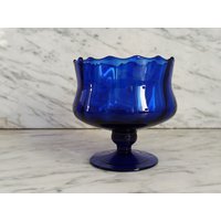 Vintage Fußschale/Fussschale Anbietschale Eisbecher - Blaues Glas Konfektschale von Gernewieder