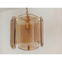 Vintage Hängelampe/Pendelleuchte Rauchglas Und Goldfarben Mid-Century von Gernewieder