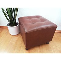 Vintage Hocker Auf Rollen/Lederhocker Sitzwürfel Würfelhocker /60Er 70Er Pouf von Gernewieder