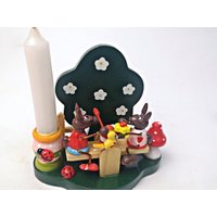 Vintage Osterdeko Aus Holz/Kerzenständer 2 Hasen Auf Der Wippe Aufsteller 9, 5cm Kerzenhalter von Gernewieder