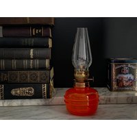 Vintage Petroleumleuchte/Orangefarbene Kleine Tischleuchte 1990Er Jahre Styx Öllampe Made in Germany von Gernewieder