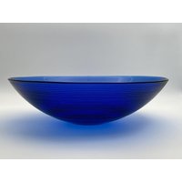 Vintage Salatschüssel/Große Schale Aus Kobaltblaue Glas Glasschale Fadenglas Obstschale Blau von Gernewieder