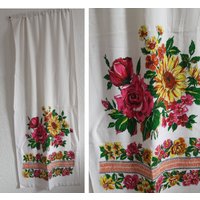 Vintage Vorhang/Überhandtuch Übergardine Mit Tunnelzug Türgardine Scheibengardine Gardine Blumenmuster von Gernewieder