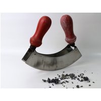 Vintage Wiegemesser Mit Doppelklinge Und Roten Griffen/ Kräutermesser/ Hackmesser / von Gernewieder