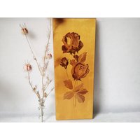 Wandbild Aus Holz, Holzschnitt, Mid Century, Blumenbild, Intarsien, Rose von Gernewieder