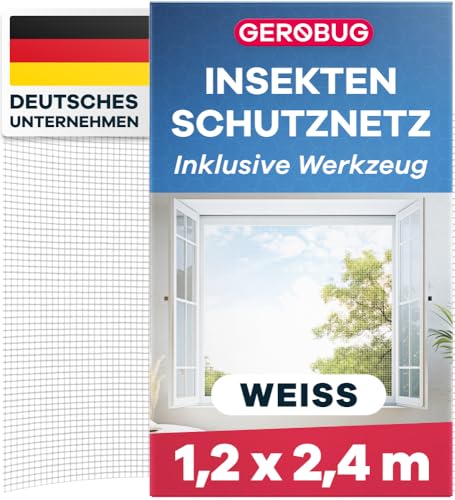 GEROBUG Fliegengitter Fenster ohne Bohren - 120x240 cm 1 Stück, weiß - feinmaschiger Fenster Fliegengitter mit Klebestreifen - Insektenschutz Fenster - Fliegennetz Fenster, Mückennetz Fenster GEROBUG Fliegengitter Fenster ohne Bohren - 120x240 cm 1 Stück, weiß - feinmaschiger Fenster Fliegengitter mit Klebestreifen - Insektenschutz Fenster - Fliegennetz Fenster, Mückennetz Fenster von Gerobug