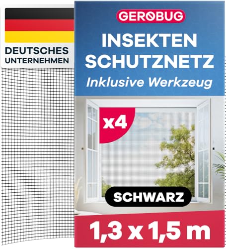 GEROBUG Fliegengitter Fenster ohne Bohren - 130x150 cm 4 Stück, schwarz - feinmaschiger Fenster Fliegengitter mit Klebestreifen - Insektenschutz Fenster - Fliegennetz Fenster, Mückennetz Fenster GEROBUG Fliegengitter Fenster ohne Bohren - 130x150 cm 4 Stück, schwarz - feinmaschiger Fenster Fliegengitter mit Klebestreifen - Insektenschutz Fenster - Fliegennetz Fenster, Mückennetz Fenster von Gerobug