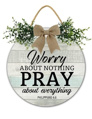 Christliches Holzschild zum Aufhängen, Aufschrift "Worry About Nothing Pray About Everything" – Philipper 4:6, Bibelvers Geschenke, religiöse Gotteszitate, Wandschild, 28 x 28 cm, Thanksgiving Herbst Christliches Holzschild zum Aufhängen, Aufschrift "Worry About Nothing Pray About Everything" – Philipper 4:6, Bibelvers Geschenke, religiöse Gotteszitate, Wandschild, 28 x 28 cm, Thanksgiving Herbst von Geroclonup