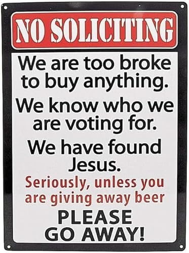 Geroclonup Blech-Türschild "No Soliciting", Metall-Blechschild "We are Too Broke Found Jesus Go Away", 30 x 40 cm von Geroclonup