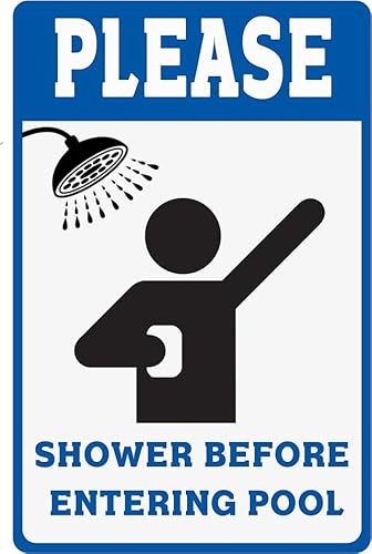 Geroclonup Blechschild 30 x 40 cm Poolschild – Please Shower Before Entering Pool – Metall Schwimmbadschilder von Geroclonup