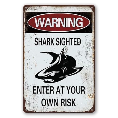Geroclonup Blechschild mit Aufschrift "Warning Shark Sighted Enter at your own risk", mit Grafik, 20 x 30 cm von Geroclonup