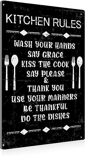 Geroclonup Funny Kitchen Rules Metall-Blechschild, Wandkunst, Dekoration, Vintage-Schild für Zuhause, Café, Bar, Dekoration, Geschenke, schwarzes Küchen-Metallschild, 30 x 40 cm von Geroclonup