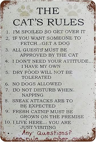 Geroclonup Metallschild – 20 x 30 cm Vintage The Cat's Rules, Retro-Wanddekoration, Katzenpfoten für Tierliebhaber, Blechschilder Poster für Zuhause, Wohnzimmer, Schlafzimmer, Garten, Garage, Büro, Geroclonup Metallschild – 20 x 30 cm Vintage The Cat's Rules, Retro-Wanddekoration, Katzenpfoten für Tierliebhaber, Blechschilder Poster für Zuhause, Wohnzimmer, Schlafzimmer, Garten, Garage, Büro, von Geroclonup