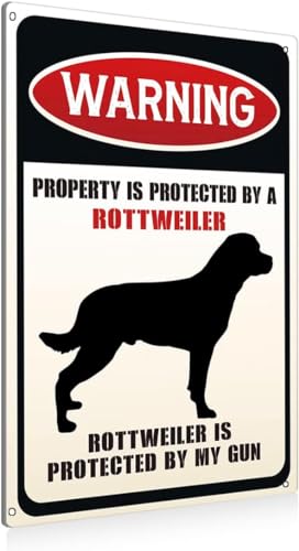 Geroclonup Metallschild mit Aufschrift "Property is Protected By a Rottweiler is Protected By My Gun", für Heimdekoration, Geschenke für den Innen- und Außenbereich, 30 x 40 cm von Geroclonup