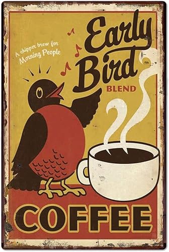 Geroclonup Retro Blechschilder Retro Early Bird Blend Coffee Metall Blechschilder Wanddekoration für Café Bar Pub Zuhause 30 x 40 cm Geroclonup Retro Blechschilder Retro Early Bird Blend Coffee Metall Blechschilder Wanddekoration für Café Bar Pub Zuhause 30 x 40 cm von Geroclonup