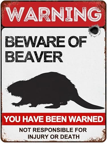 Geroclonup Tierwarnschild "Beware of Beaver" Schilder, 20 x 30 cm, Vintage-Metall-Warnschilder über Biber, Aktivitätsbereiche für Außenbereiche, Zäune, Höfe, Garten von Geroclonup