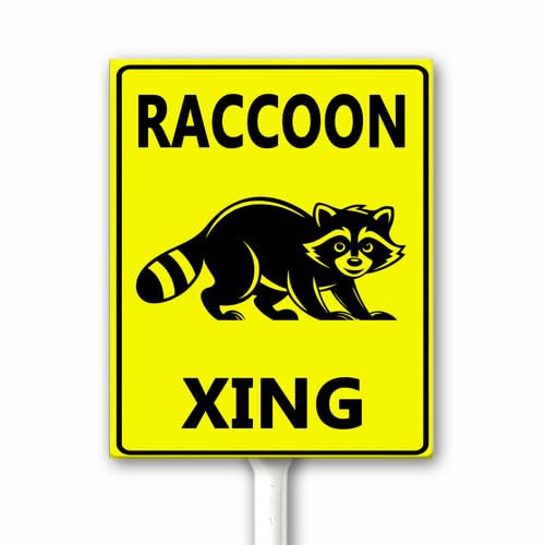 Schild mit Aufschrift "Slow Down Raccoon Xing Crossing" für Hof mit Pfahl, 20 x 30 cm, langsam Waschbären, Aluminiumschild, Vorsicht vor wilden Waschbären, Wildtier-Warnschild, Zaun für Walddekoration von Geroclonup