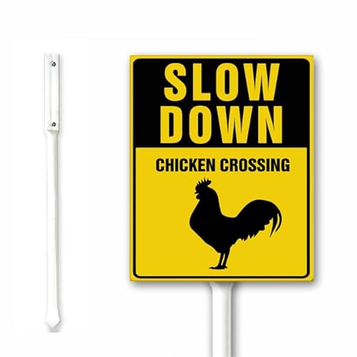 Slow Down – Huhn Crossing Schild mit Heringen, 20 x 30 cm, Aluminium-Schild für Straße, Straße, Garten, Rasen, robust und stark, rostfrei, einfache Montage Slow Down – Huhn Crossing Schild mit Heringen, 20 x 30 cm, Aluminium-Schild für Straße, Straße, Garten, Rasen, robust und stark, rostfrei, einfache Montage von Geroclonup
