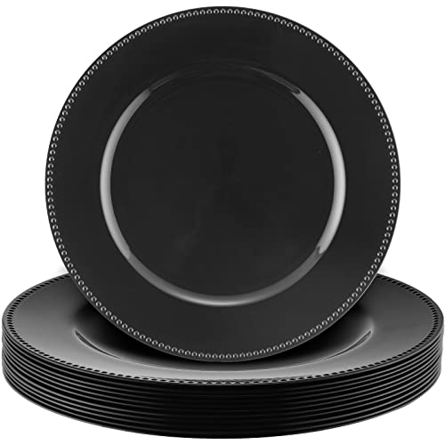 Gerrii Platzteller mit Metallperlen, 33 cm, runde Kunststoffteller, Großpackung, Hochzeit, Perlen-Ladegeräte für Tischparty, Veranstaltung, Dekoration, Schwarz, 12 Stück von Gerrii