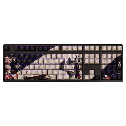 GeRRiT Genshin Impact Tastenkappe, Kirsch-/PBT-Sublimations-Anime-Tastenkappe, 108 Tasten, Schwarz-Weiß-Tastenkappen, verwendet für ISO/ANSI und andere 60 % mechanische Tastaturen, MX-Stangen. von GeRRiT