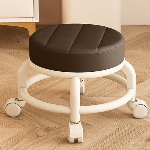 Niedriger Rollhocker, Kurzer Rollensitzstuhl, 360° Drehbarer Fußpflegehocker Für Zuhause, Kleiner Rollhocker Mit Rädern, Kleine Niedrige Lederhocker Auf Rädern (Size : C) von Gerrit