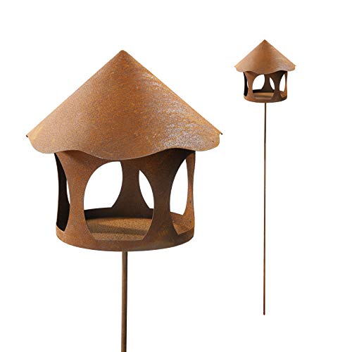 Vogelhaus Futterstelle rund zum Stecken mit Stab Metall Rost Deko Kerzenhalter Stecker Stab von ecosoul