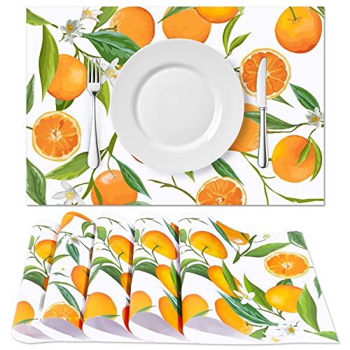 45 Stück Einweg-Papier-Tischsets orange Papier-Tischsets Einweg-Tischsets für Esstisch, Zitrus-Mandarine, Orange, Platzsets, rechteckig, Sommerfrucht-Tischset, Blumenmuster, 28 x 43 cm von Gersoniel
