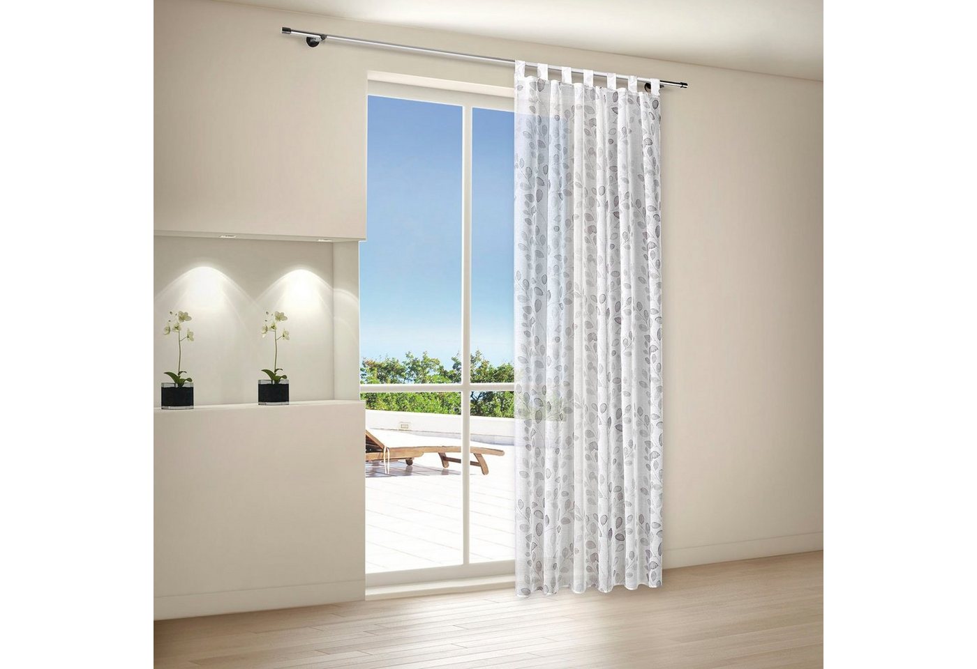 Gerster Gardine Odile (1 St), Schlaufen, halbtransparent, Wirkware, Schlaufenschal "Odile" bedruckt von Gerster