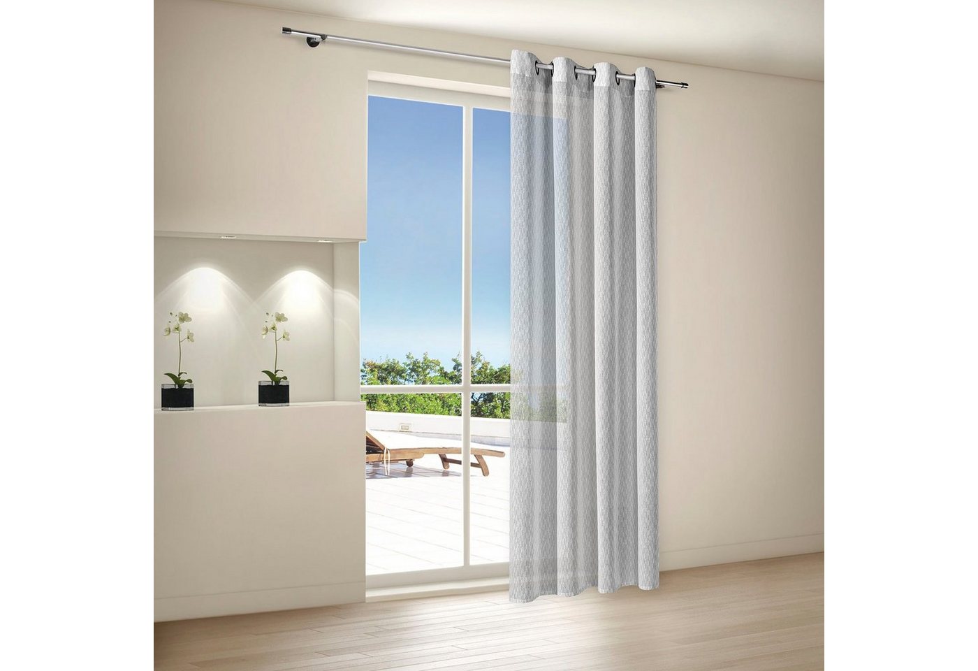 Gerster Gardine Penny (1 St), Ösen, halbtransparent, Wirkware, Ösenschal "Penny" bedruckt von Gerster