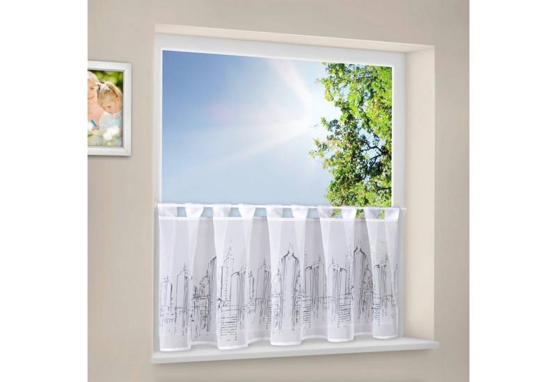 Gerster Gardine SKYLINE Scheibengardine mit Druckdesign Schlaufen transparent von Gerster