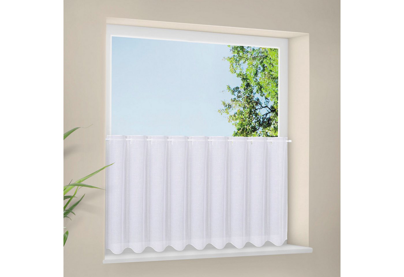 Gerster Scheibengardine Delia (1 St), Durchzuglöcher, transparent, Unifarbener Panneau mit Schneideleiste von Gerster
