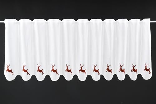 Gerster Scheibengardine Hirsch 50 cm hoch weiß braun - Wunschbreite frei wählbar durch gekaufte Menge in 15,5 cm Schritten - Meterware von Gerster