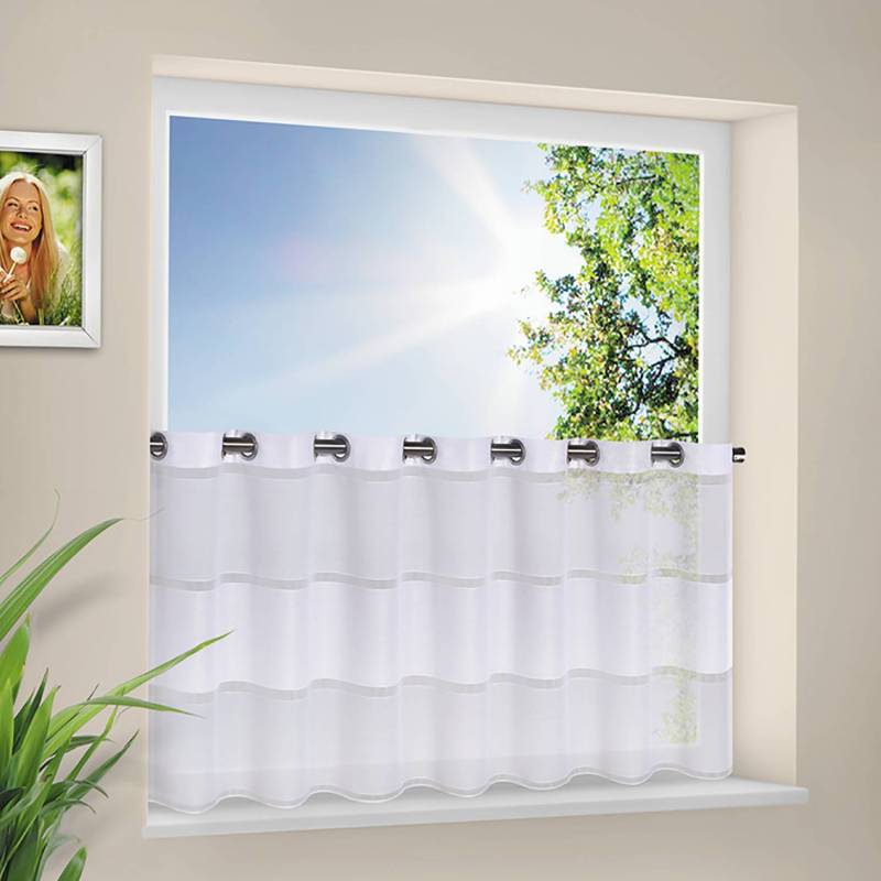 home24 Scheibengardine Laura 140 x 53cm Weiß/Weiß von home24