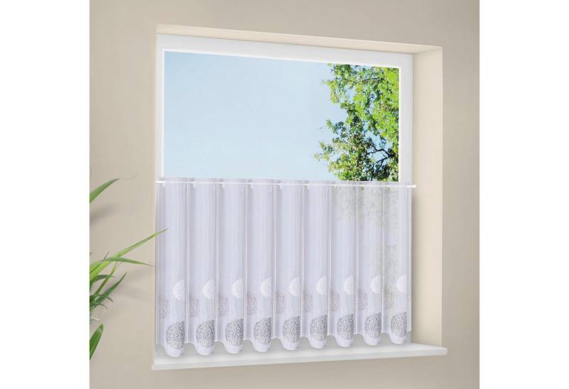Gerster Scheibengardine Leoni, Durchzuglöcher (1 St), transparent, Voile, Stickereipanneau mit Kugeln bestickt von Gerster