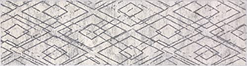 Gertmenian 19603 Boho Abstrakt Teppich III Modern Wohnzimmer Küche Bohemian Area Carpet 2x8 Läufer Grau Beige Geometrische Diamant Vintage von Gertmenian
