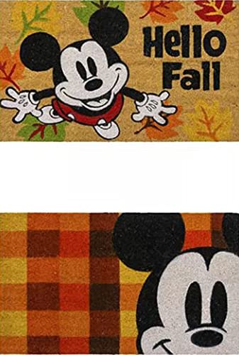 Gertmenian Mickey Mouse 46643 saisonaler Teppich, Kokosfaser, Fußmatte für den Eingangsbereich, Retro-Willkommensmatte, Disney-Heimdekoration, je 50,8 x 86,4 cm, Hello Fall Orange Rot Braun kariert von Gertmenian