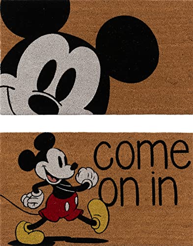 Gertmenian 47534 Disney Mickey Mouse Fußmatte, Retro, klassisch, Eingangsbereich, Kokosfaser, Teppich, 2 Stück, 20 x 34 cm, Braun Mickey Brown Come On in von Gertmenian