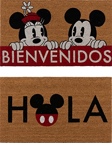 Gertmenian Disney Mickey Mouse Fußmatte Teppich Retro Haustür Kokosfaser Matte Welcome Home Indoor Outdoor Eingangsbereich Teppich, 2er-Pack 50,8 x 86,4 cm, Minnie Bienvenidos/Hola von Gertmenian