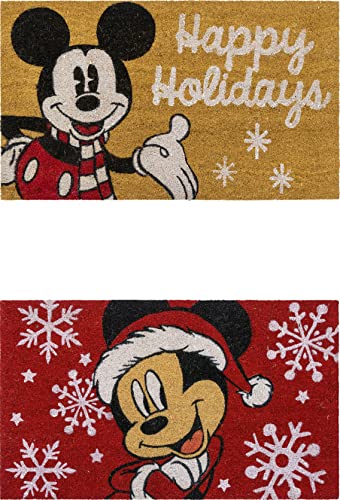 Gertmenian Disney Mouse Fußmatte Teppich Retro Haustür Kokosfaser Matte Welcome Home Indoor Outdoor Eingang Teppich, 2er-Pack 50,8 x 86,4 cm, Mickey Happy Holidays/Schneeflocken von Gertmenian