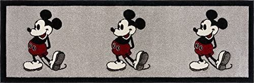 Gertmenian Mickey Mouse Läufer, strukturiert, Bodenmatte, perfekter Teppich für Hauseingang, Flur, Küche, Schlafzimmer, Disney, Heimdekoration, 6,3 x 2,4 m, grau-schwarzer Rand, Retro, Walt Disney's von Gertmenian
